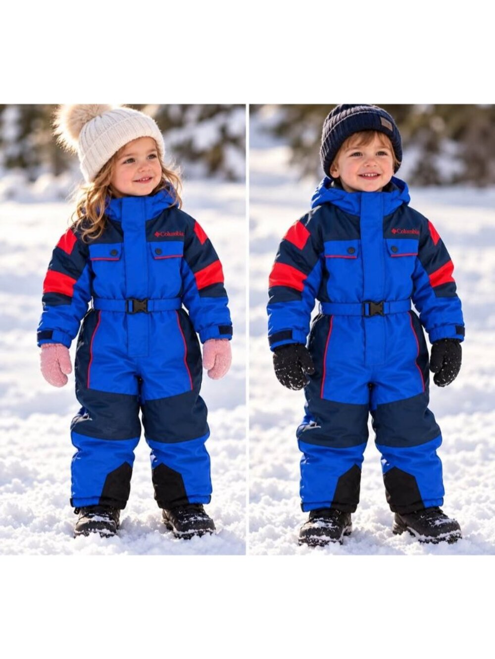Vintage Columbia 3T One Piece Snowsuit Blue Red Belted Ski Suit